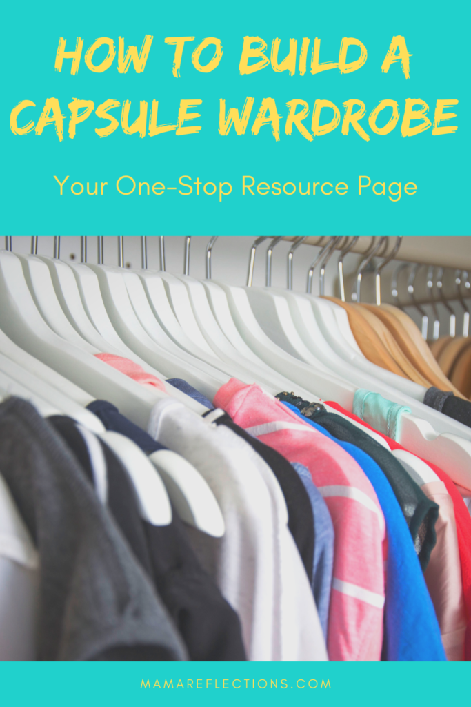 How to Build a Capsule Wardrobe pinnable image. Picture of hanging clothes