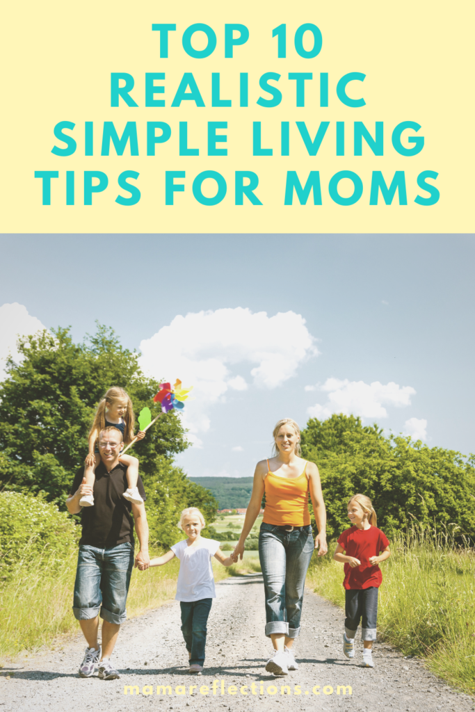 Simple living tips pinnable image of a family enjoying a walk.