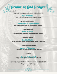 Picture of printable armor of God prayer for women