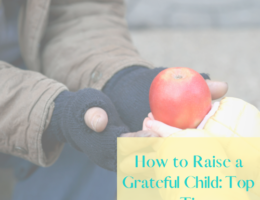 Feature image for how to raise a grateful child of a child handing an apple to homeless man