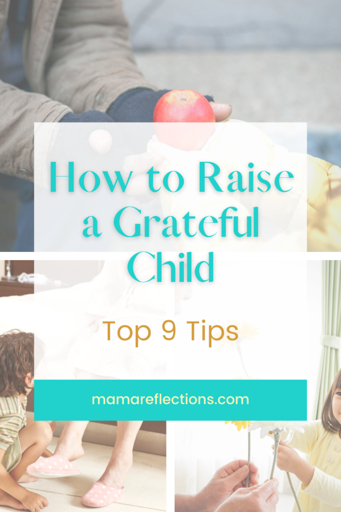 How to Raise a Grateful Child pinnable image of children giving and helping others.