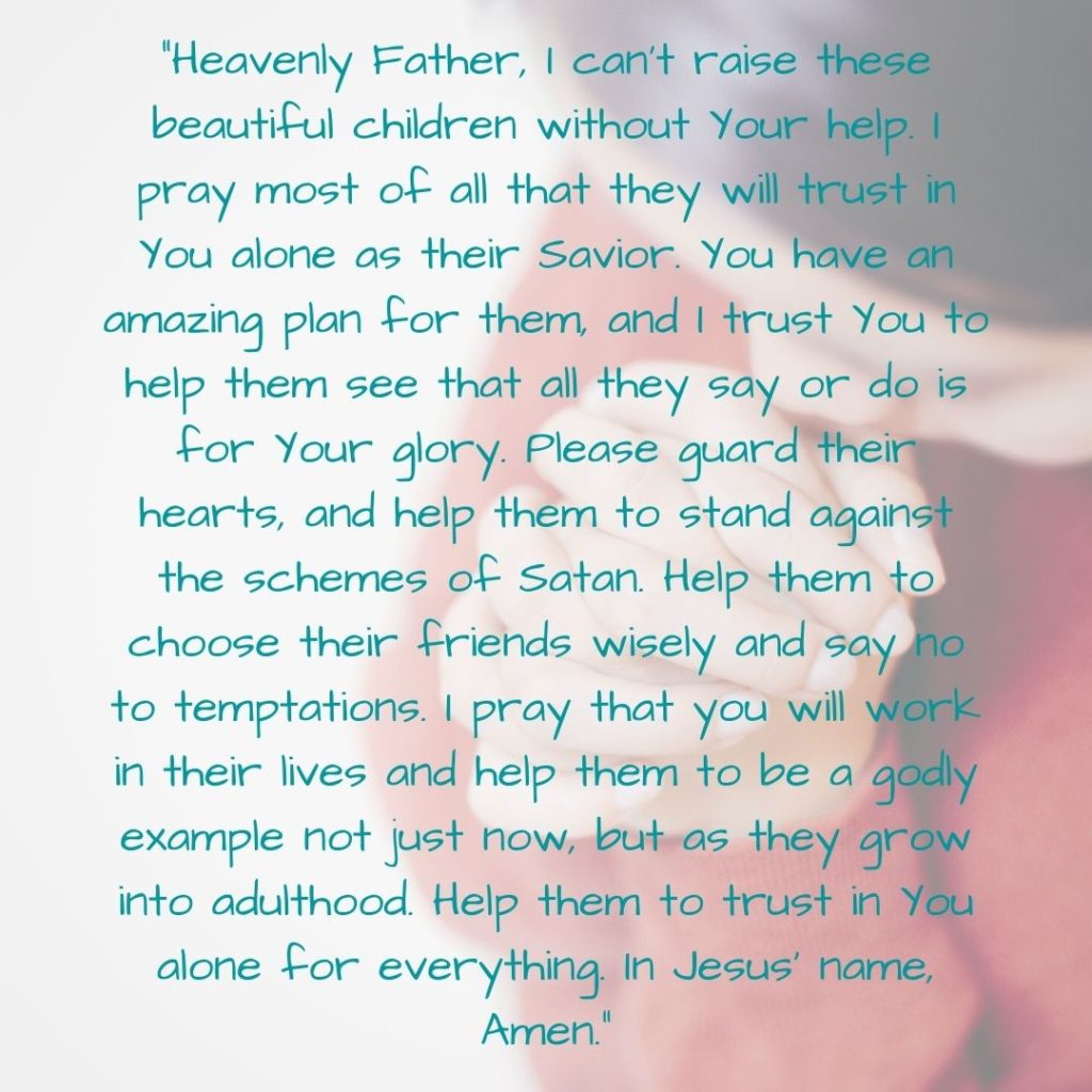 Daily prayer for children with background picture of mom praying