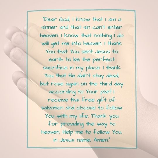 Prayer of Salvation for Kids image with child's praying hands in background