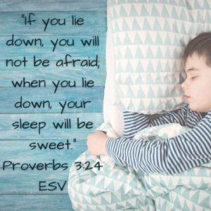 Proverbs 3:24 with image of young boy sleeping