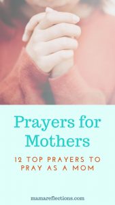 Prayers for mothers pinnable image of the zoomed in folded hands of a woman.
