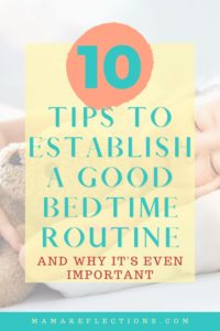 Pinterest pin of tips for establishing a bedtime routine with picture of sleeping toddler