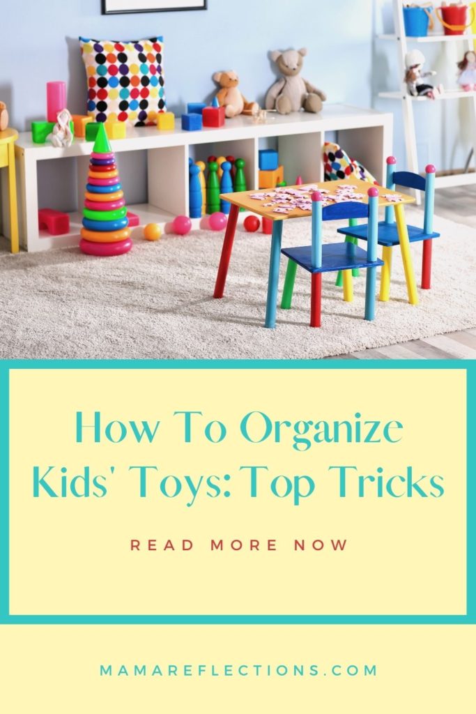 How to Organize Kids' Toys pinnable image of an organized play room