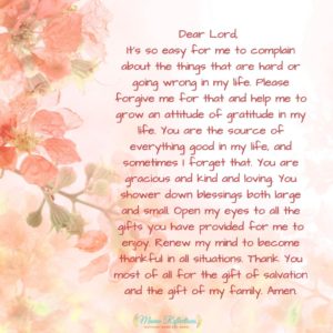 Gratitude Prayer on a peach flowered background