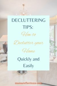 Decluttering tips for decluttering your home pinnable image of a clean living area