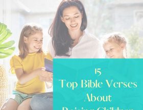 Bible verses about raising children feature image of a mom reading to her two daughters.