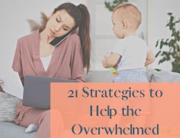 Overwhelmed mom feature image of mom talking on phone with laptop open in lap while her toddler stands on the sofa beside her.