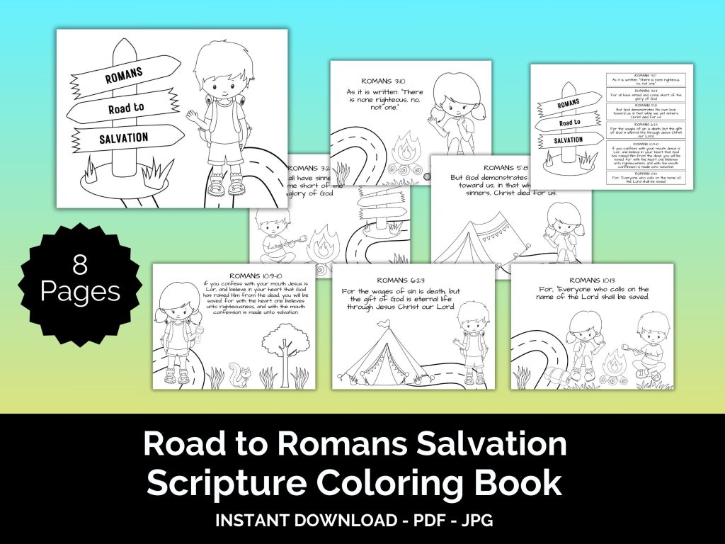example pages of Road to Romans Salvation Coloring Book for Kids